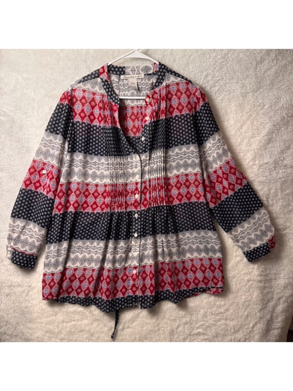 American Rag plus size 1X red white & blue lightweight blouse July 4 Americana